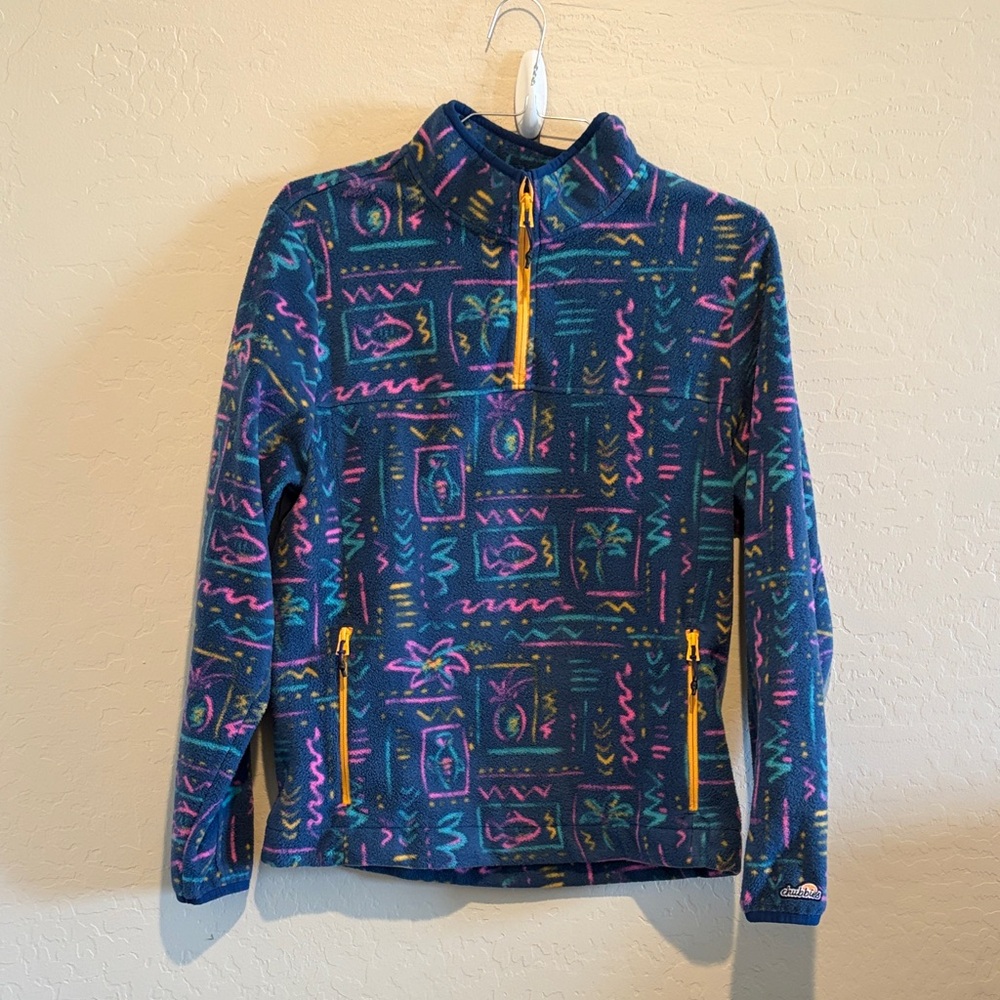 chubbies Navy Patterned Fleece Pullover with Yellow Zippers